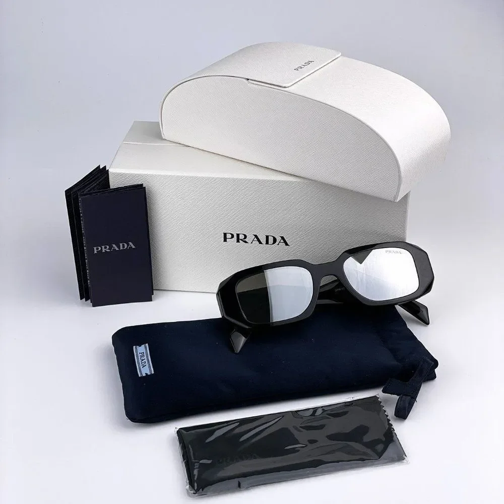 NEW Prada PR17WS 1AB2B0 Black Light Gray Mirrored Silver Square Unisex